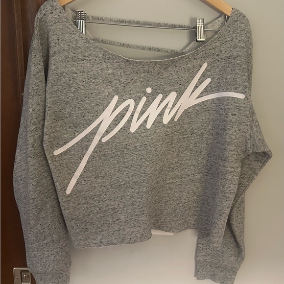 PINK Victoria's Secret Sweaters - PINK Victoria's Secret Gray Off-the-Shoulder Sweatshirt